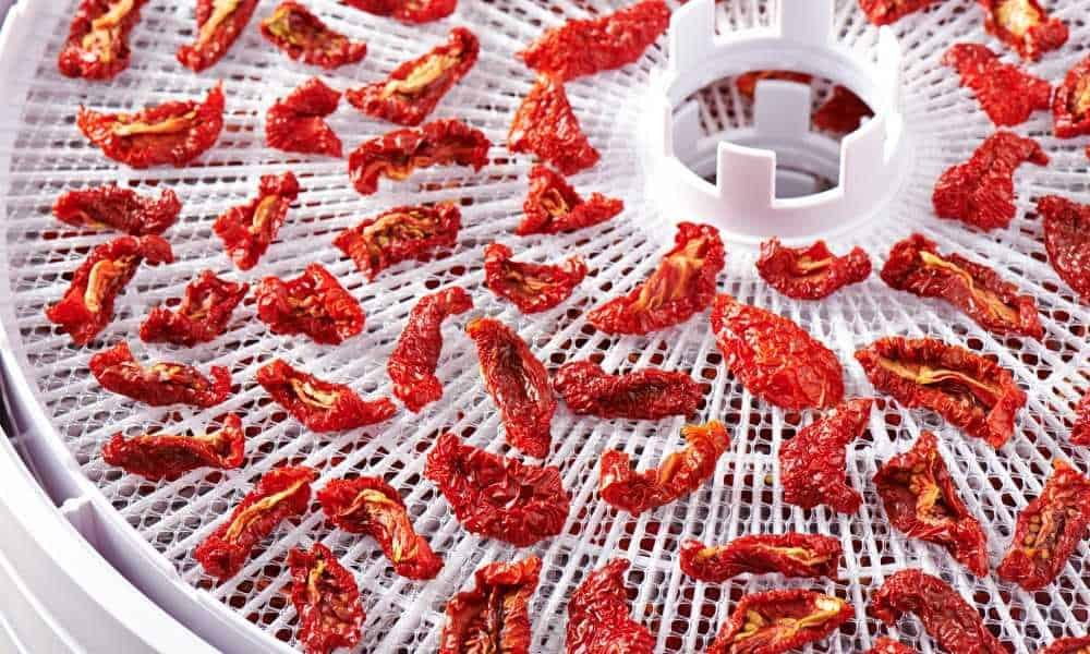 sun dried tomatoes on a white plastic circle tray