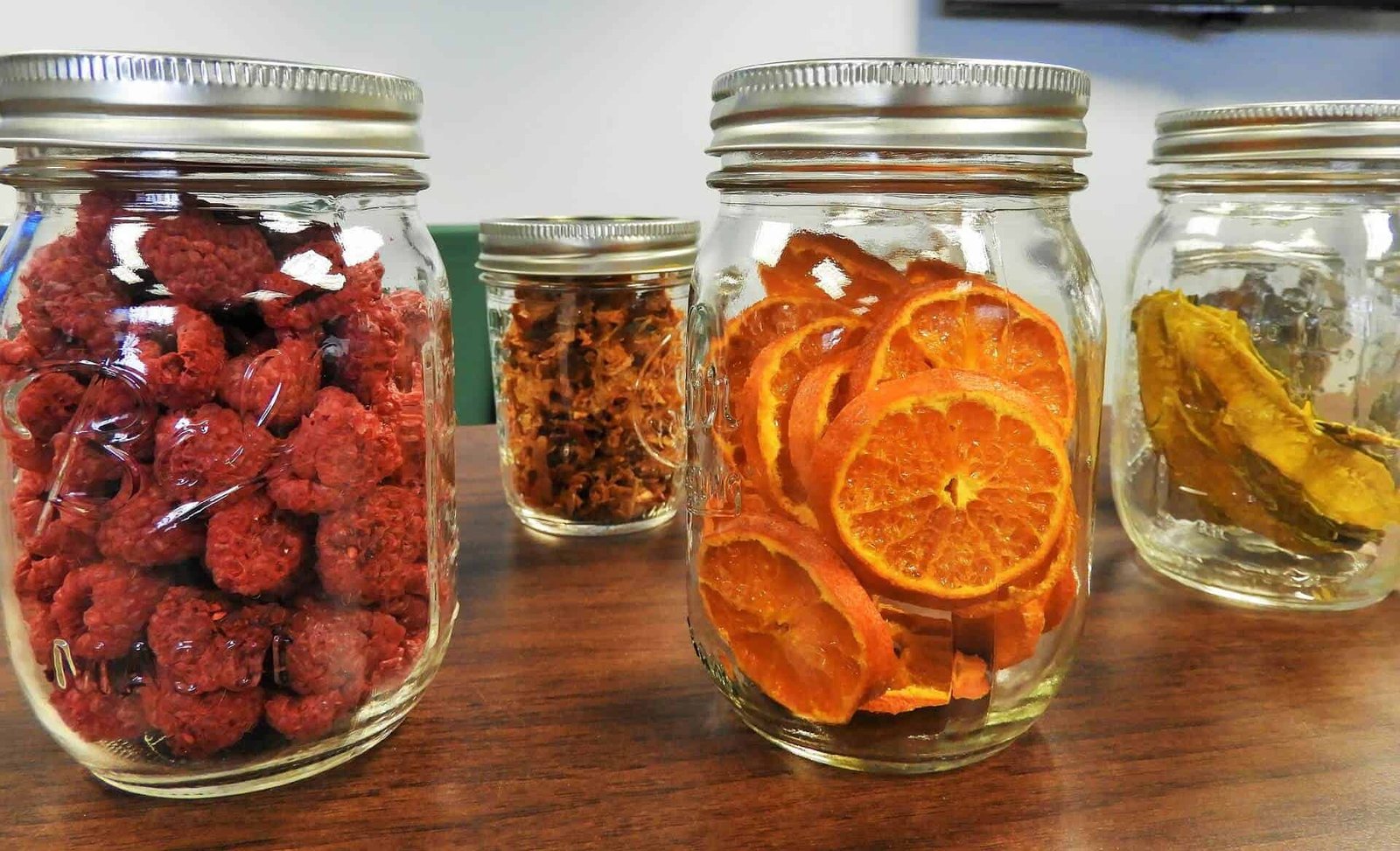 mason jars with dehydrated foods