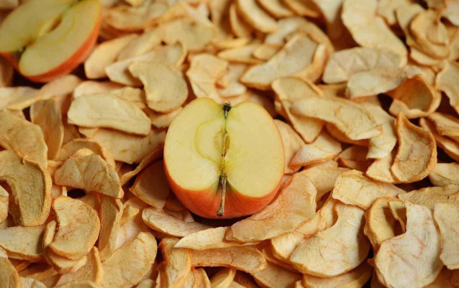 sliced apple on top of dehydrated apple chips