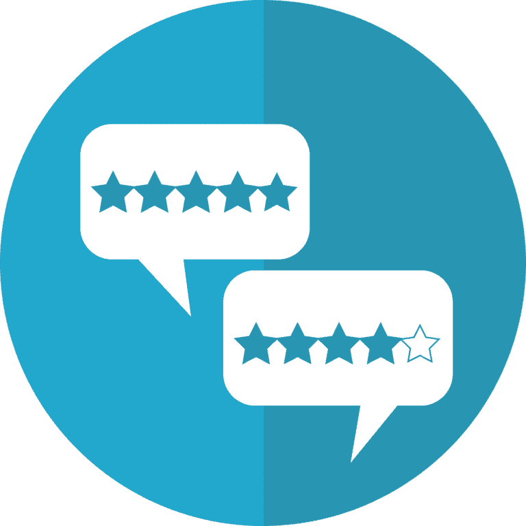 review stars with blue circle background