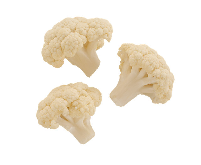 3 cauliflower florets on white backdrop
