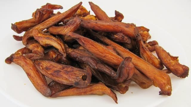 bunch of jerky on white background