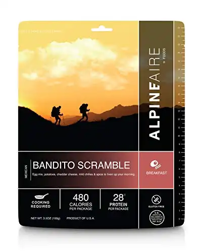 Alpine Bandito Egg Scramble Freeze Dried/Dehydrated Breakfast Meal Pouch, add Water and Cook in pan, 2-Servings per Pouch, 12g of Protein per Serving