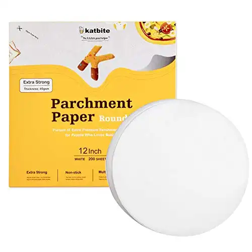 Katbite 12 Inch 200Pcs Parchment Paper Rounds, Round Baking Sheets Paper for Patty Separating, Freezing, Springform Cake Tin, Toaster Oven, Tortilla Press