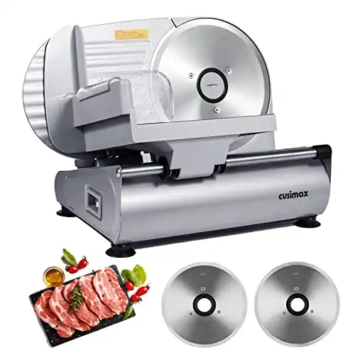 CUSIMAX Meat Slicer Electric Food Slicer with 7.5” Removable Stainless Steel Blade and Pusher, Deli Cheese Fruit Vegetable Bread Cutter, Adjustable Knob for Thickness, Food Carriage & Non-Slip F...