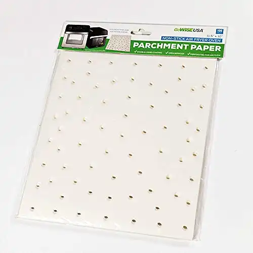 GoWISE USA GWA0011 Perforated Parchment Non-Stick Liners for Air Fryer Toaster Ovens, Dehydrators, Steaming, Dumplings-100 Pcs, 11.5 x 10 inches, White