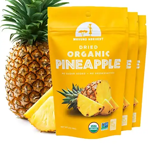 Mavuno Harvest Pineapple Dried Fruit Snacks | Organic Dried Pineapple Chunks| Gluten Free Healthy Snacks for Kids and Adults | No Sugar Added, Vegan, Non GMO, Direct Trade | 2 Ounce, Pack of 3