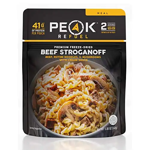 Peak Refuel Beef Stroganoff | Freeze Dried Backpacking and Camping Food | Amazing Taste | High Protein | Real Meat | Quick Prep (2 Serving Pouch)