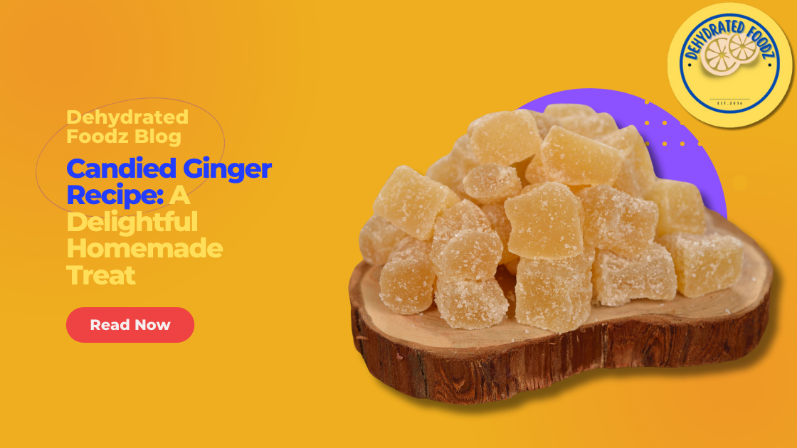 candied ginger slices on wooden plank on a yellow background