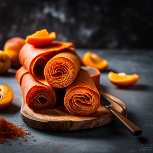 apricot fruit leather on wooden bowl