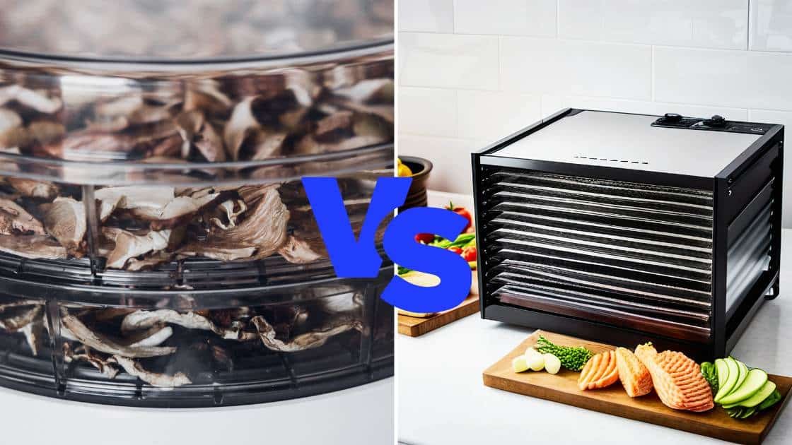 image of a stainless steel food dehydrator vs plastic dehydrator
