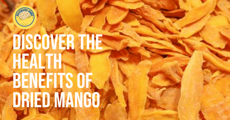 a bunch of yellow dried mango with a heading and logo