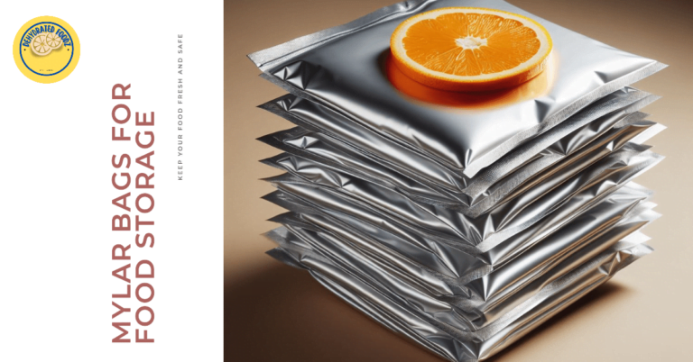 Mylar bags stacked with orange slice on top