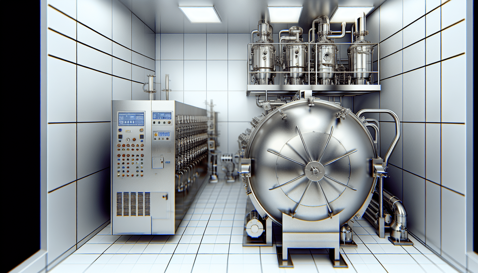 Industrial freeze drying equipment with vacuum pumps and control panel