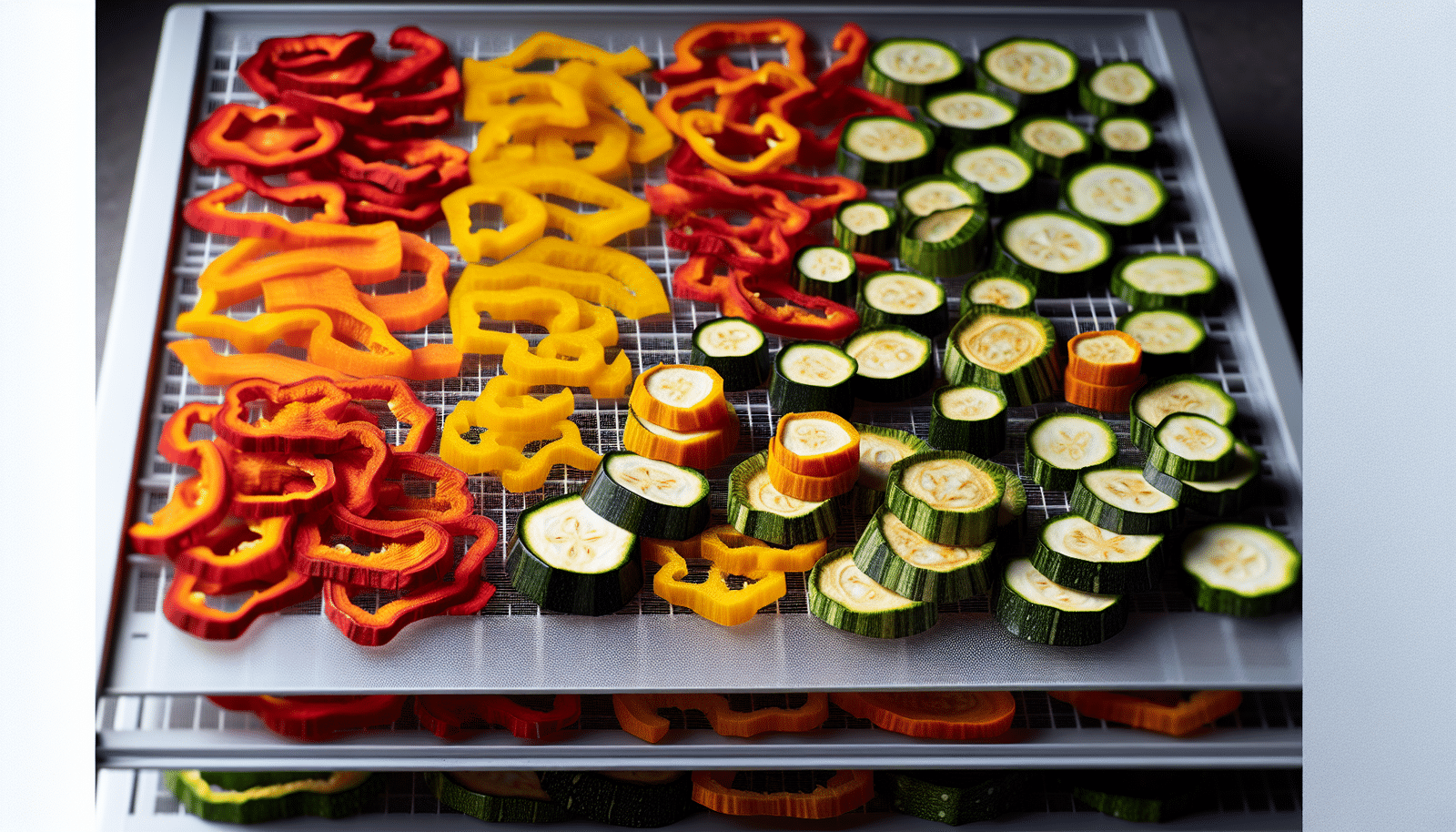 Assorted dehydrated vegetables on a tray