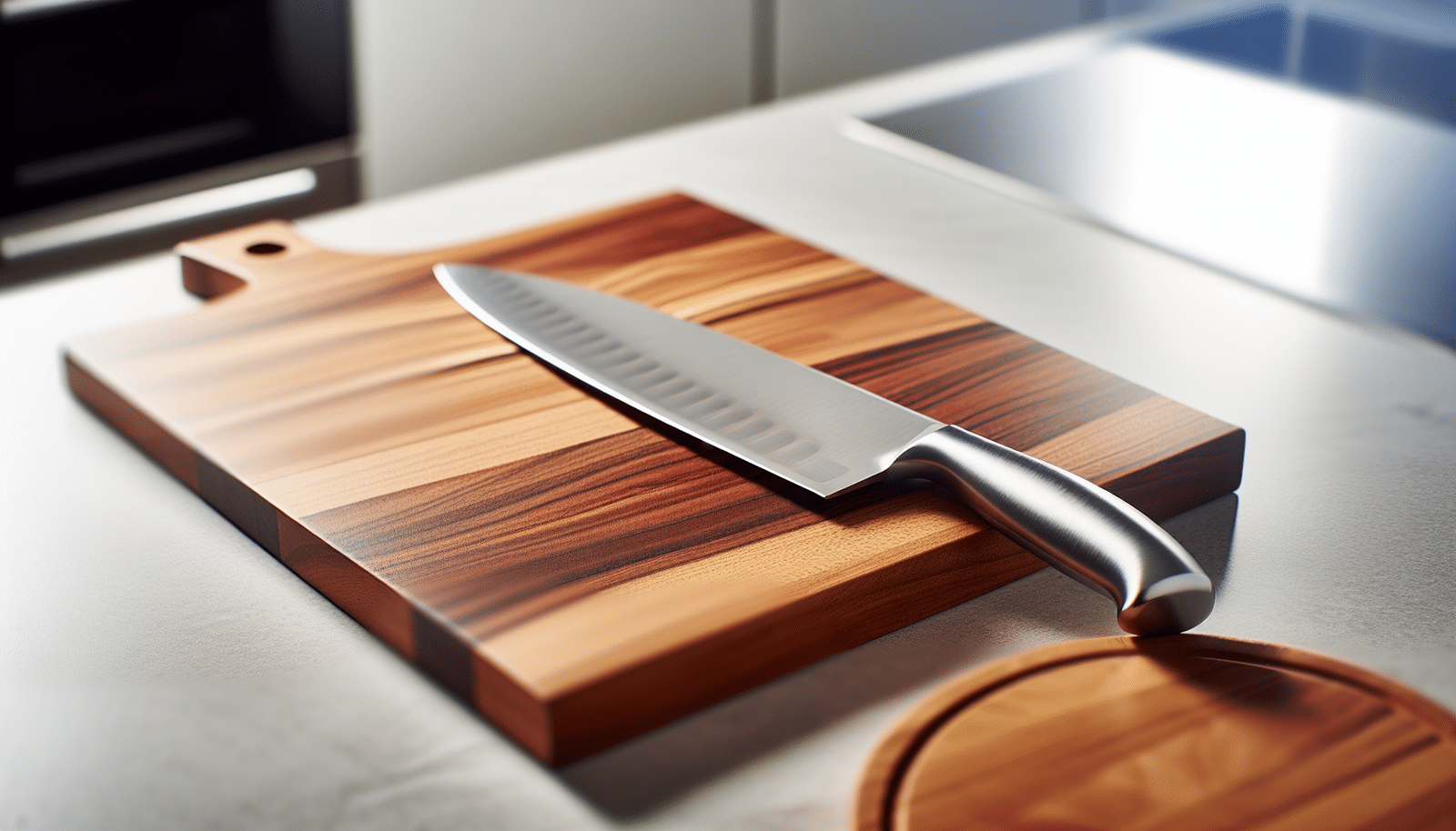Sharp knife and cutting board for slicing meat