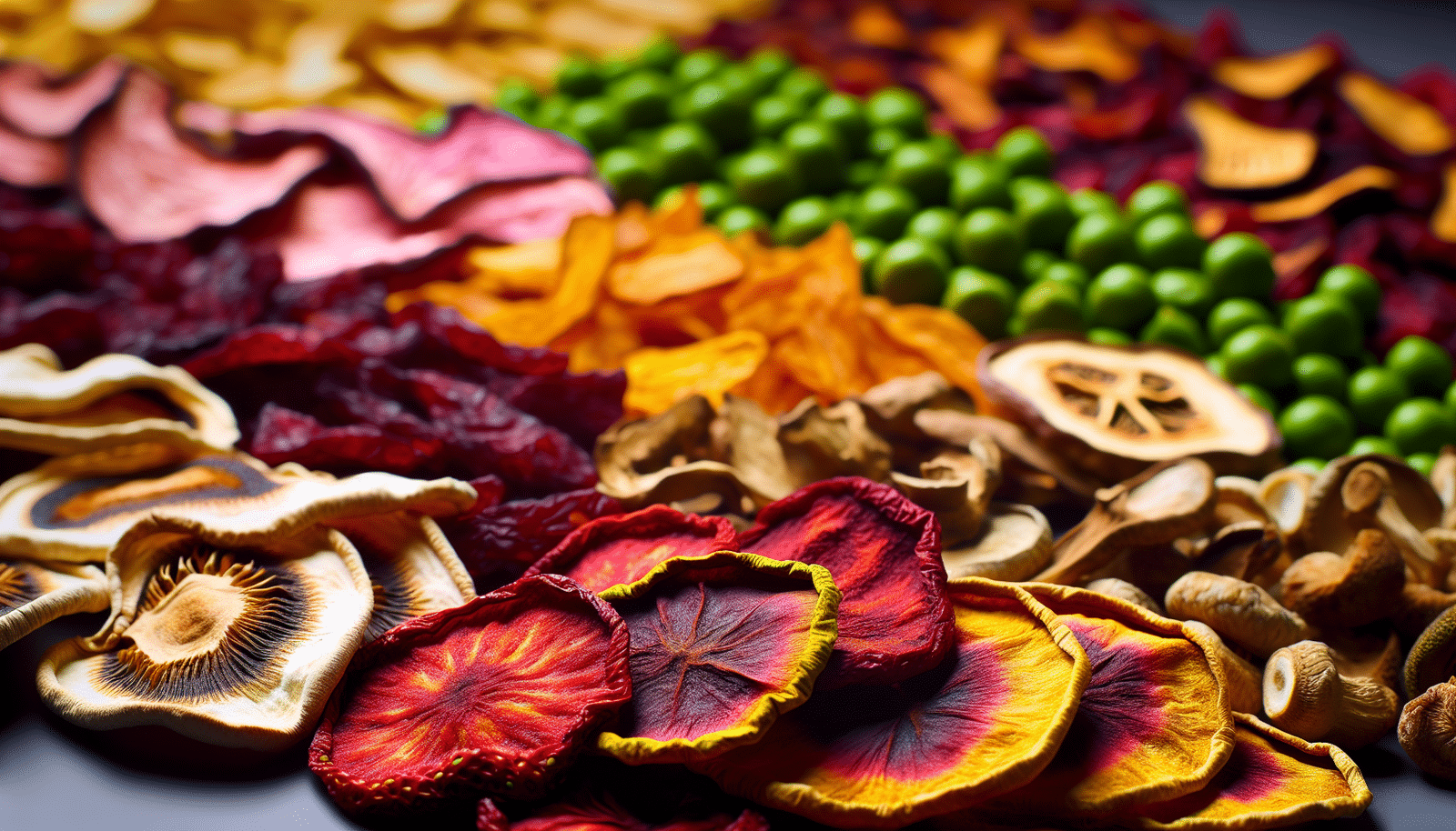 Variety of dehydrated fruits and vegetables