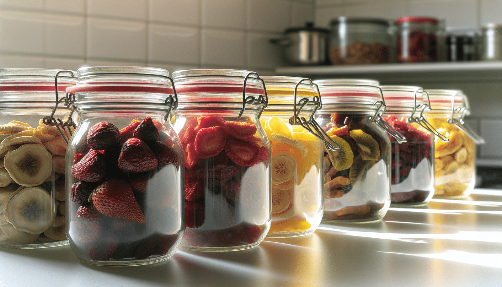Airtight glass jars for dried fruit storage