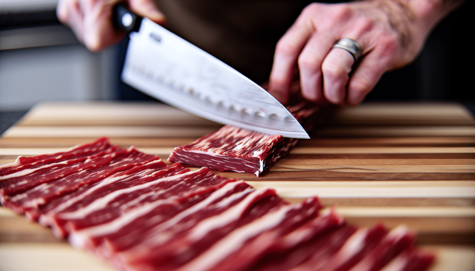 Slicing meat against the grain for jerky