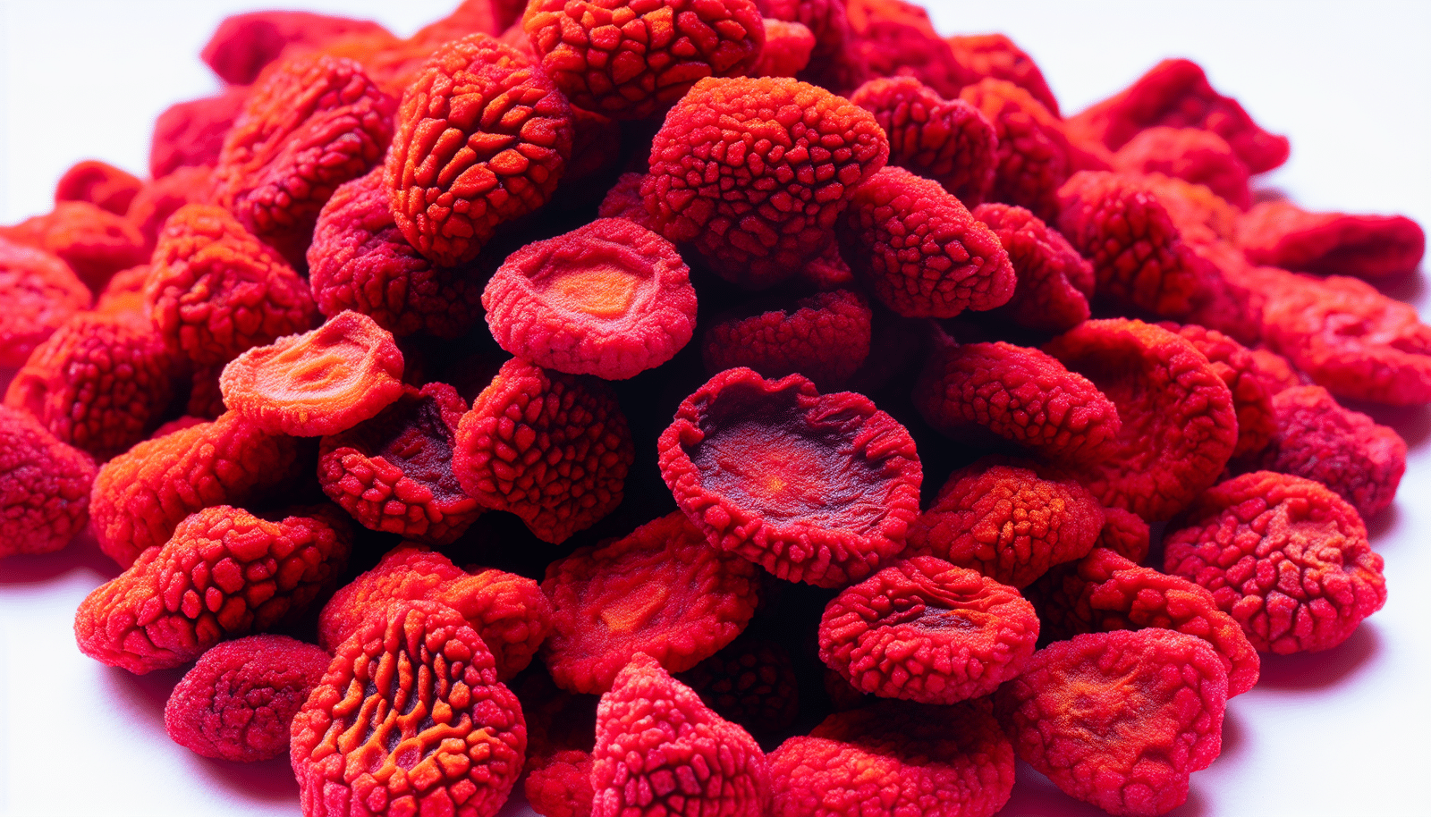 A pile of vibrant freeze-dried strawberries