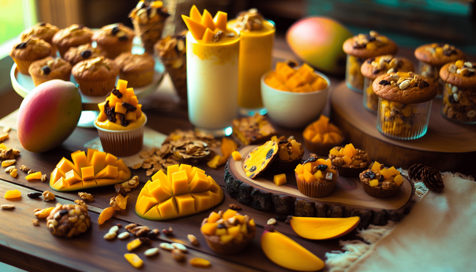Variety of dried mango-infused desserts and snacks