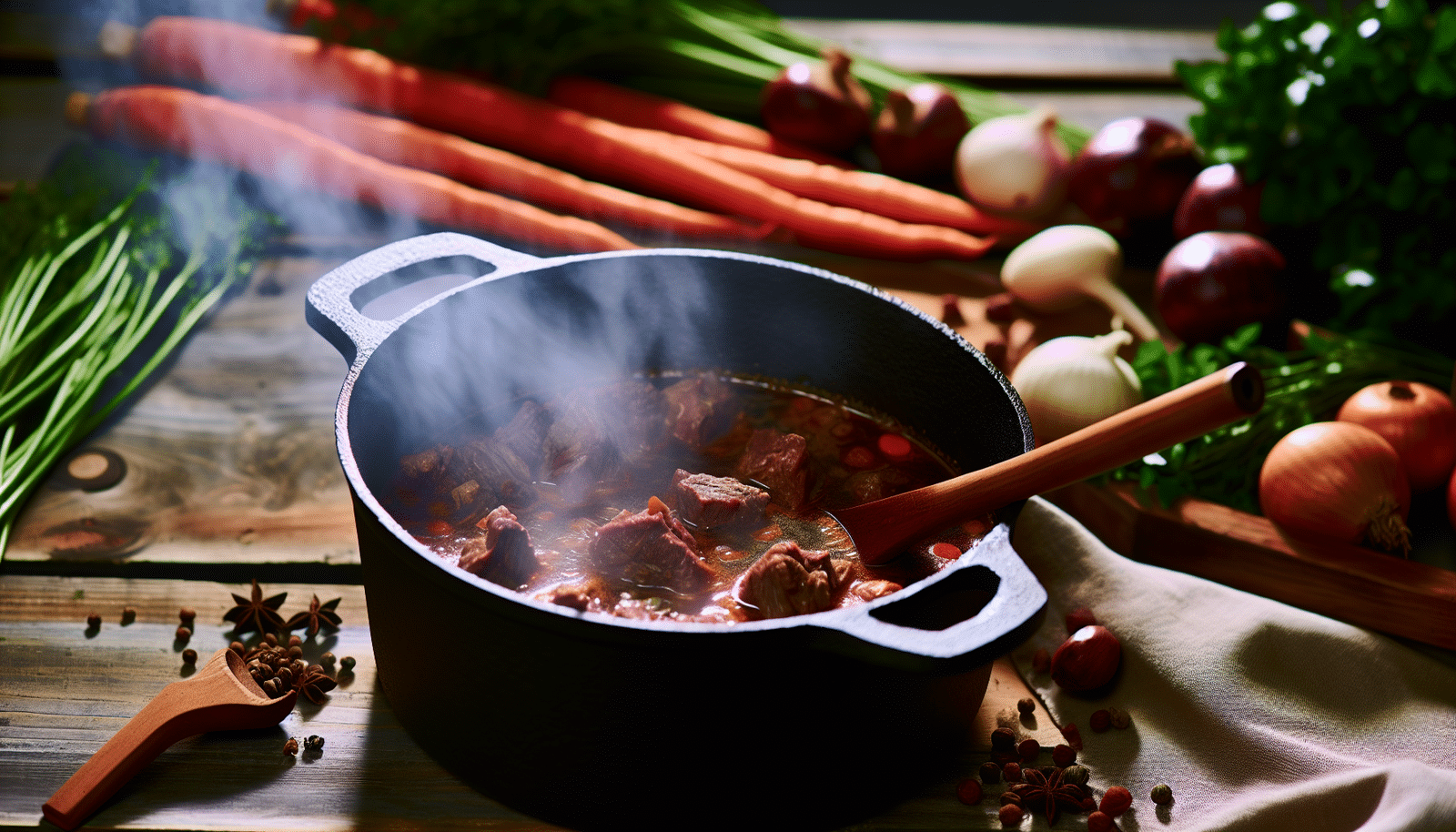 Savory freeze dried meat stew in a pot