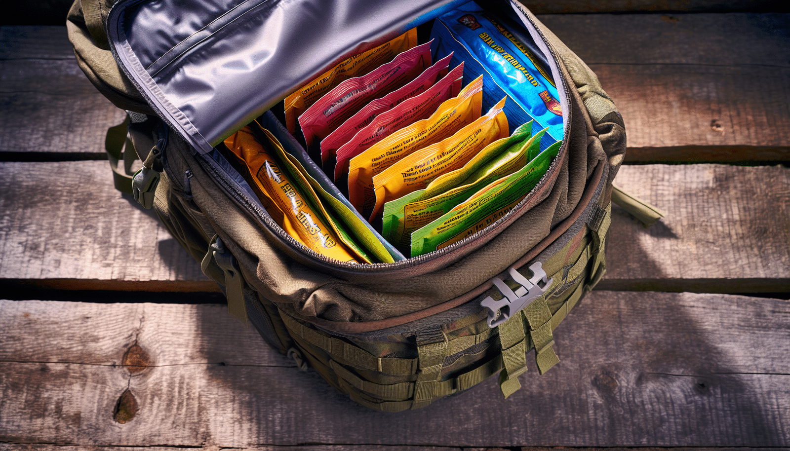 Backpack with lightweight dehydrated food packs