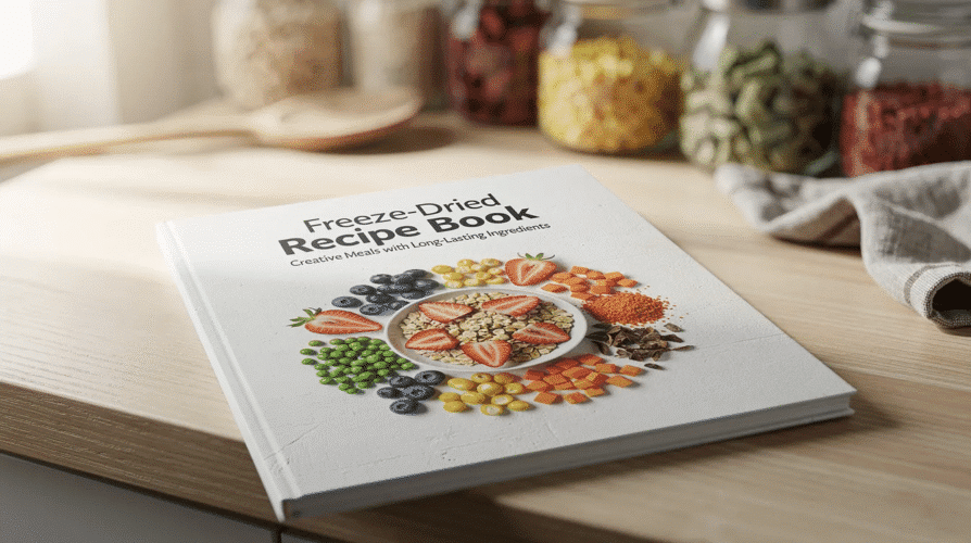 The image depicts a beautifully designed recipe book titled