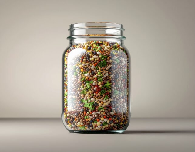Dried soup mix in a mason jar.