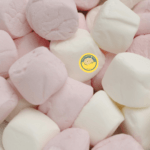 pink and white marhsmallow candy piled on each other