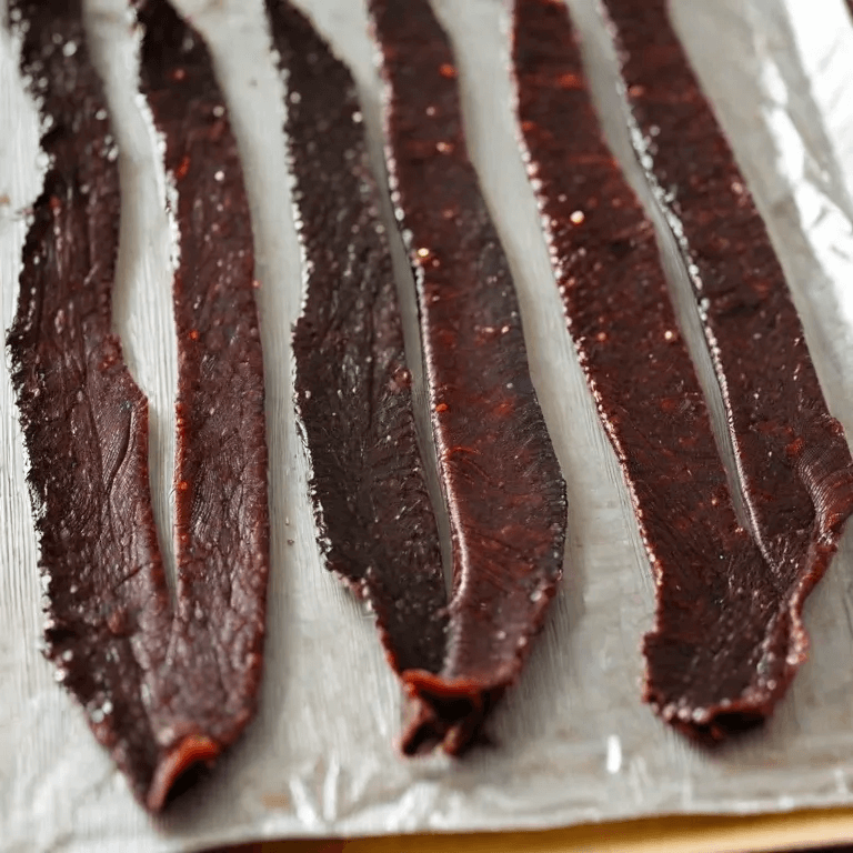 strips of beef jerky on a parchment paper