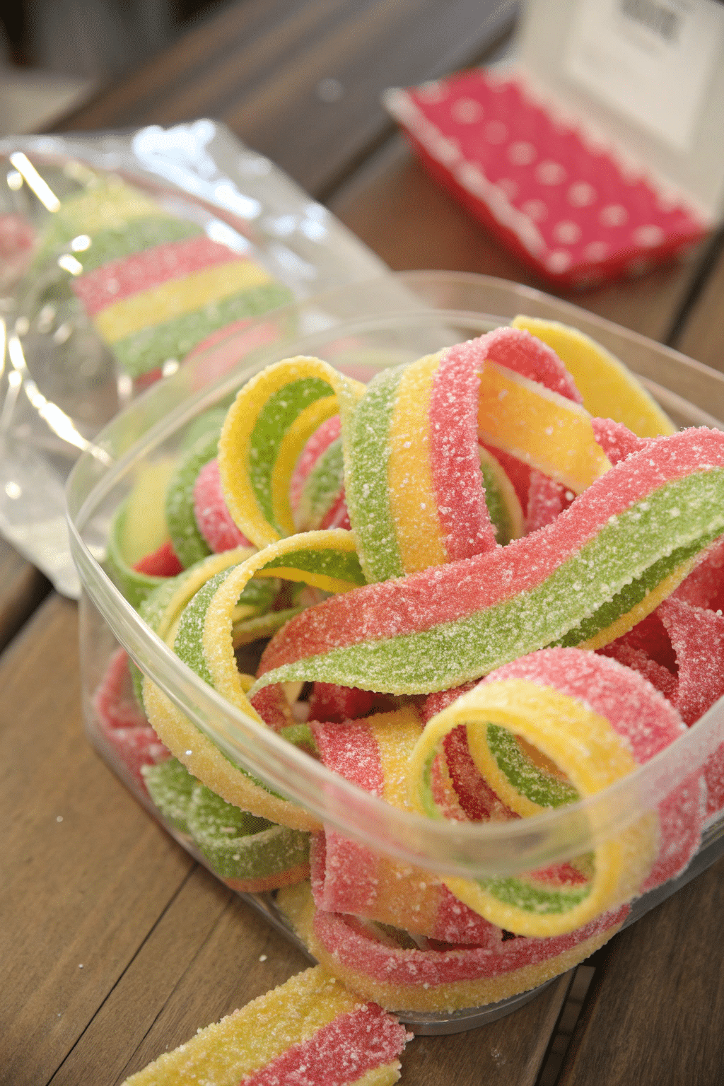 Sour candy strips in a clear bag