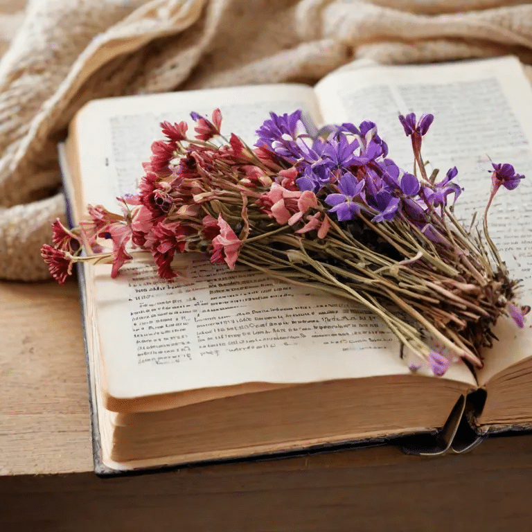 Lavender and red flowers on a book getting ready to be dried