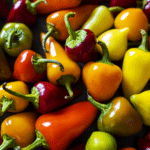 A variety of peppers of yellow, red and green overlapped one each other