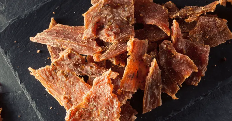 turkey jerky on a stone slab