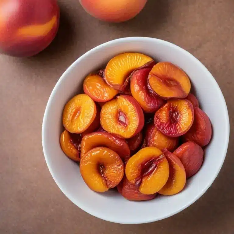 dried nectarines in a white bowl.