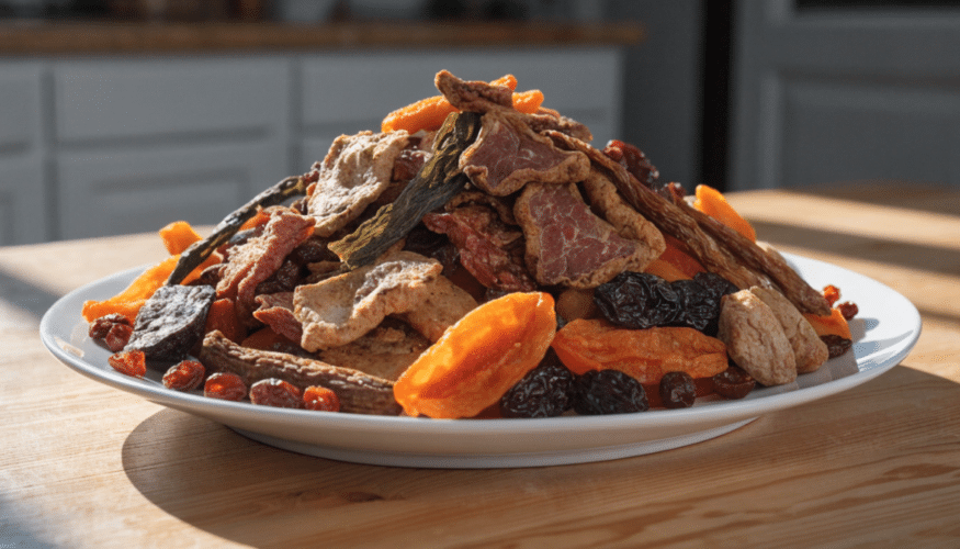 Dried fruit on a plate.