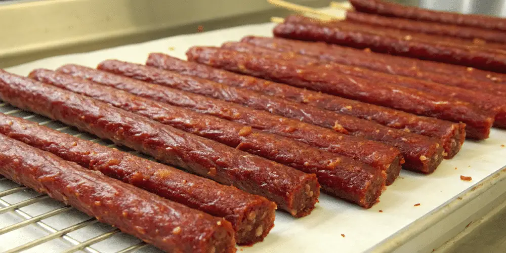 beef jerky meat sticks. in a kitchen