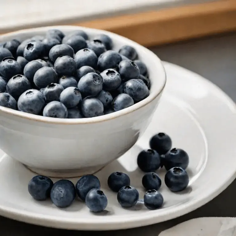 Blueberries in a white bowl.
