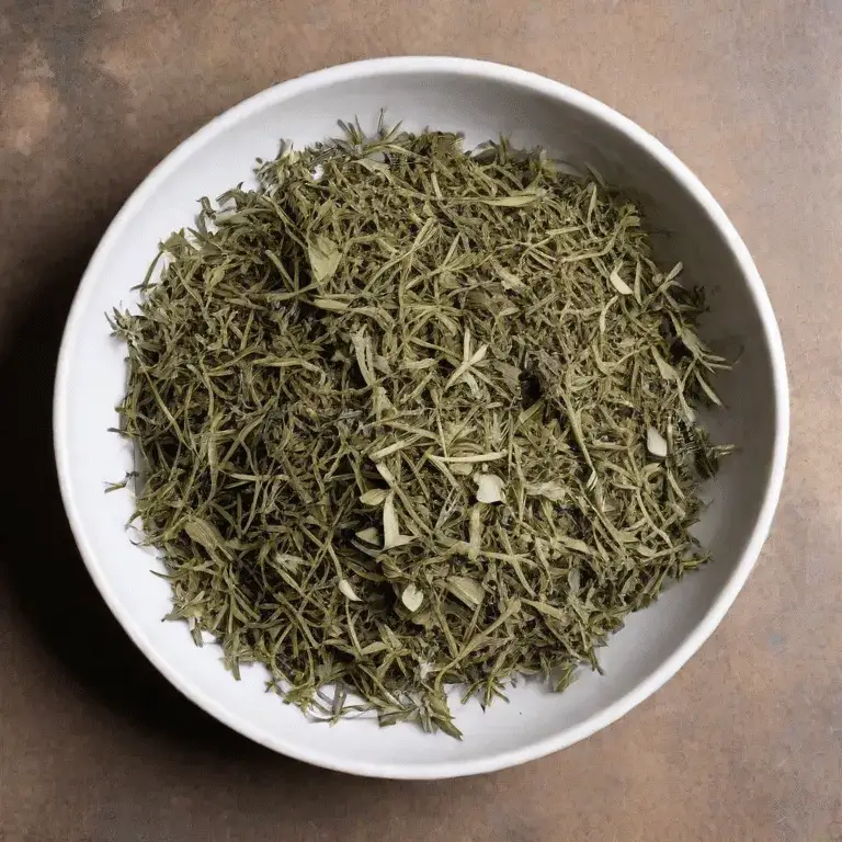 top down image of dried fresh herb in a plate