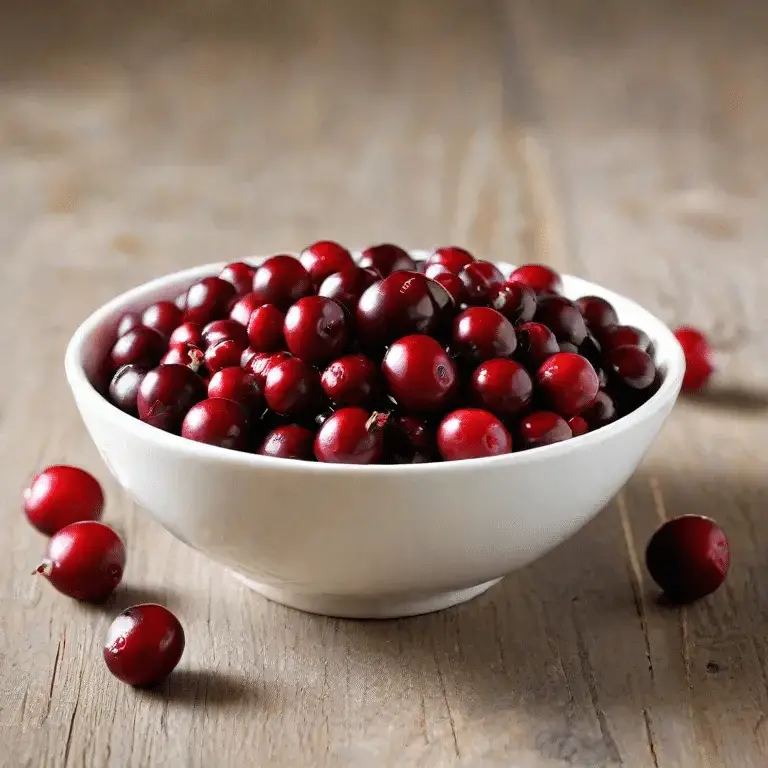 cranberries in a bowl on a wooden table