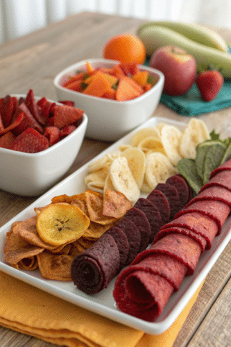 fruit rolls, dried fruit in a bowl on a table.
