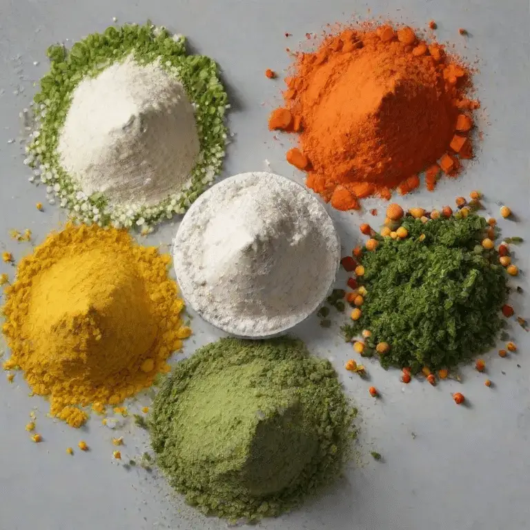 powdered vegetables on a light grey background.