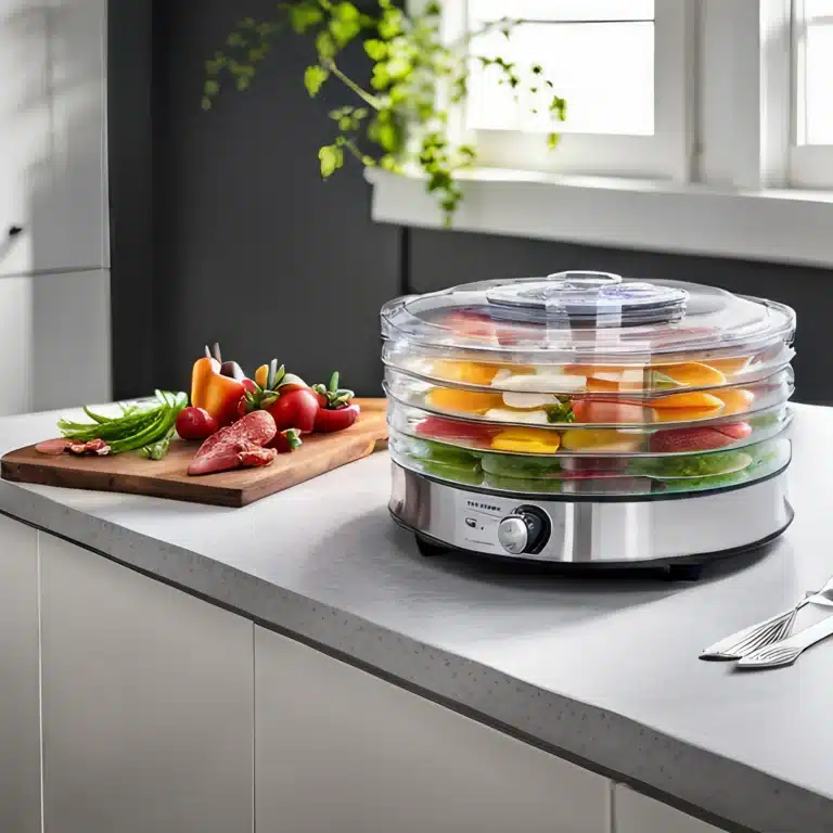Circular food dehydrator on a kitchen table