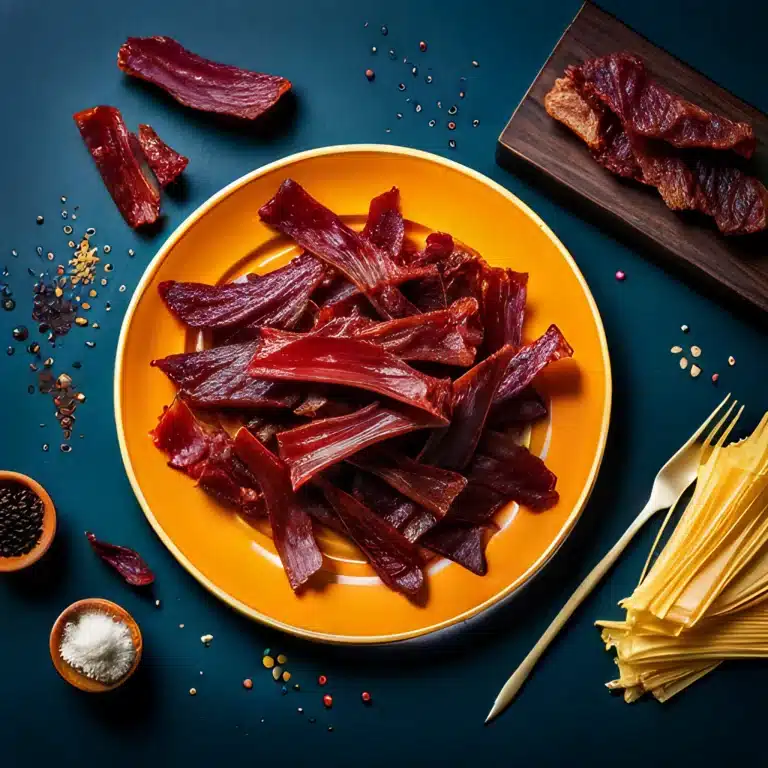 beef jerky in a yellow plate
