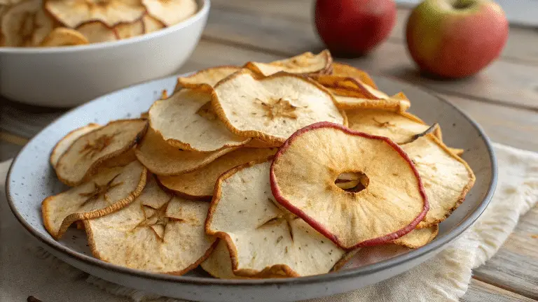 Red apple chips in a plate