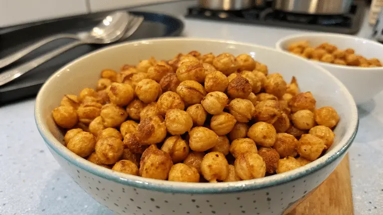 Dehydrated chickpeas in a spot bowl.