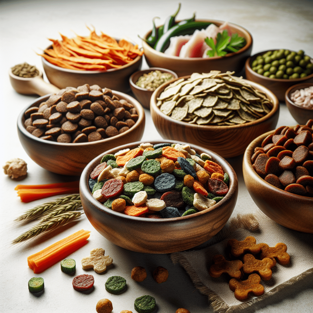 dehydrated dog foods in a couple of bowls.