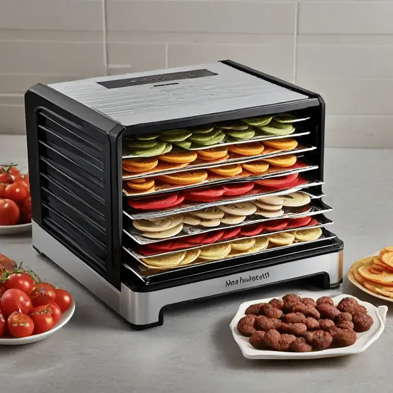food dehydrator with fruits in trays