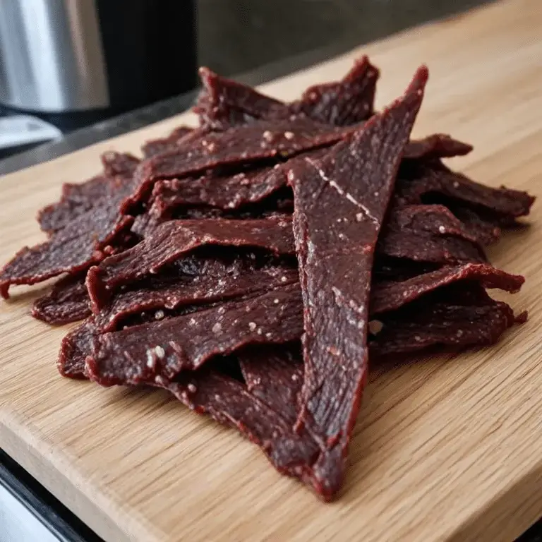 beef jerky on a wooden table